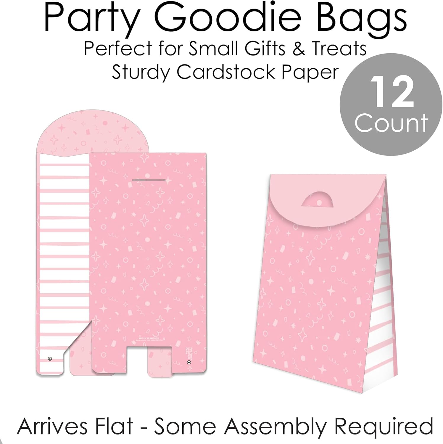 Big Dot of Happiness Pink Confetti Stars Gift Bags Set of 12