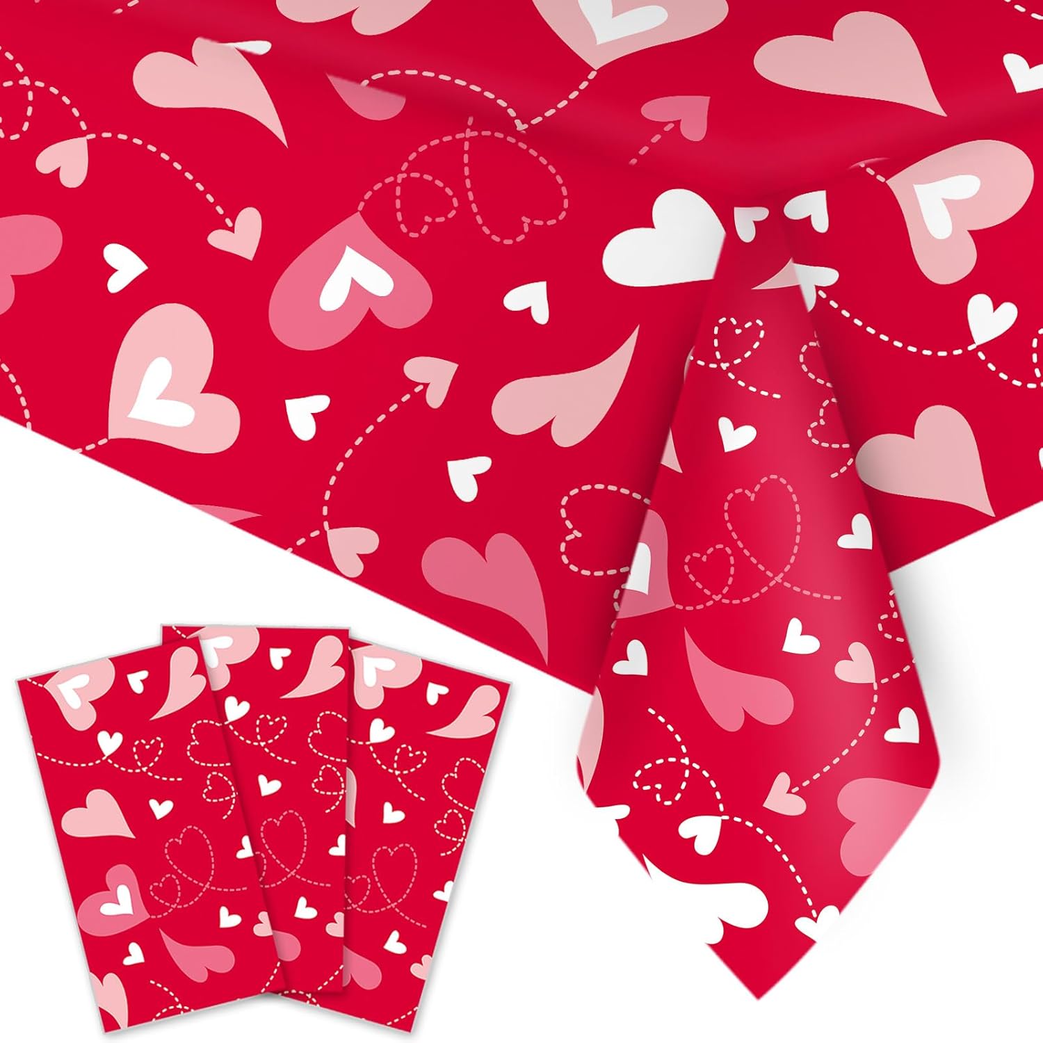 VARACL 3 Pack Valentine Day Tablecloth 108x54 Red Heart Vinyl