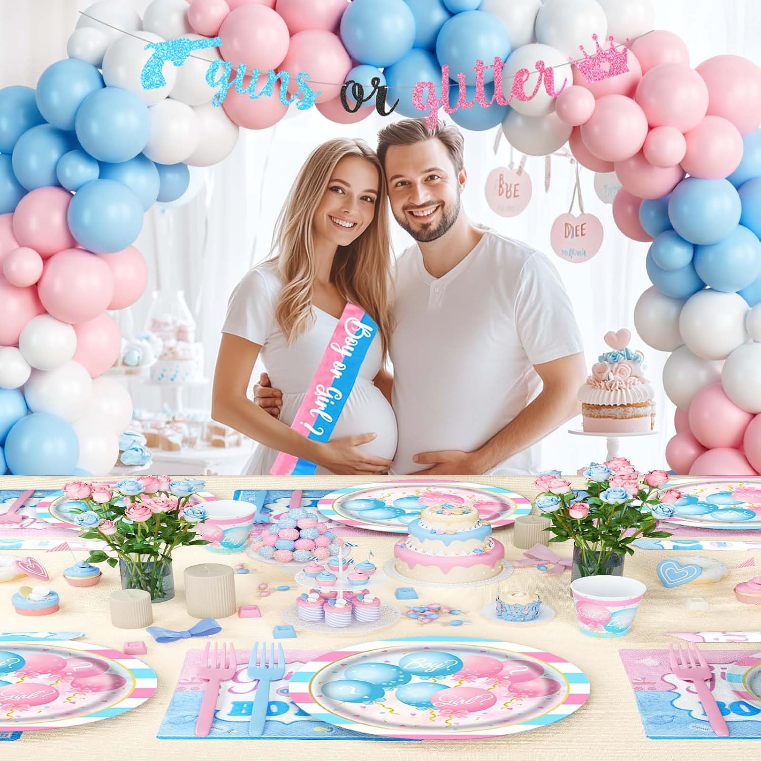 Guns Or Glitter Gender Reveal Decor Set 228 Pieces