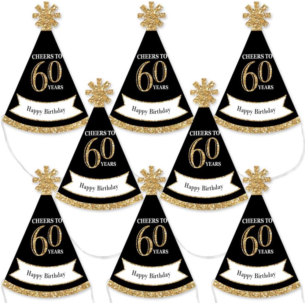 Big Dot of Happiness 60th Birthday Gold Mini Cone Hats Set of 8