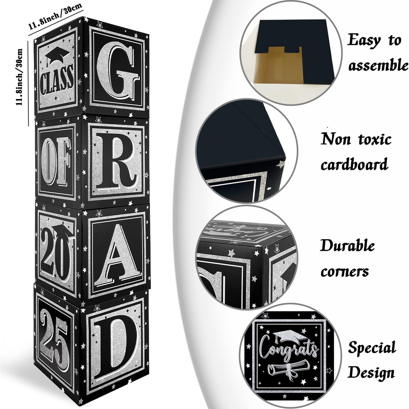 Black and Silver Graduation Decor Balloon Boxes 2025