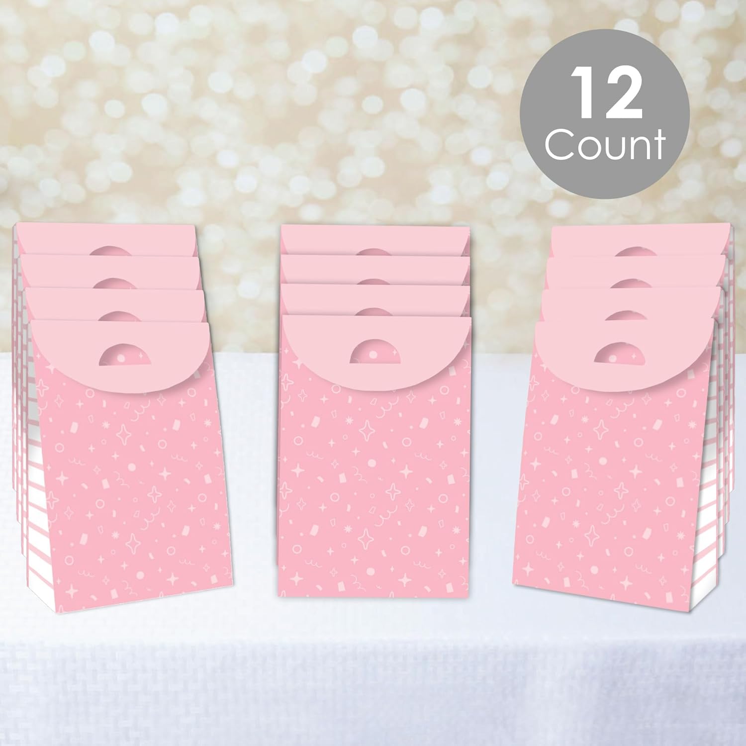 Big Dot of Happiness Pink Confetti Stars Gift Bags Set of 12