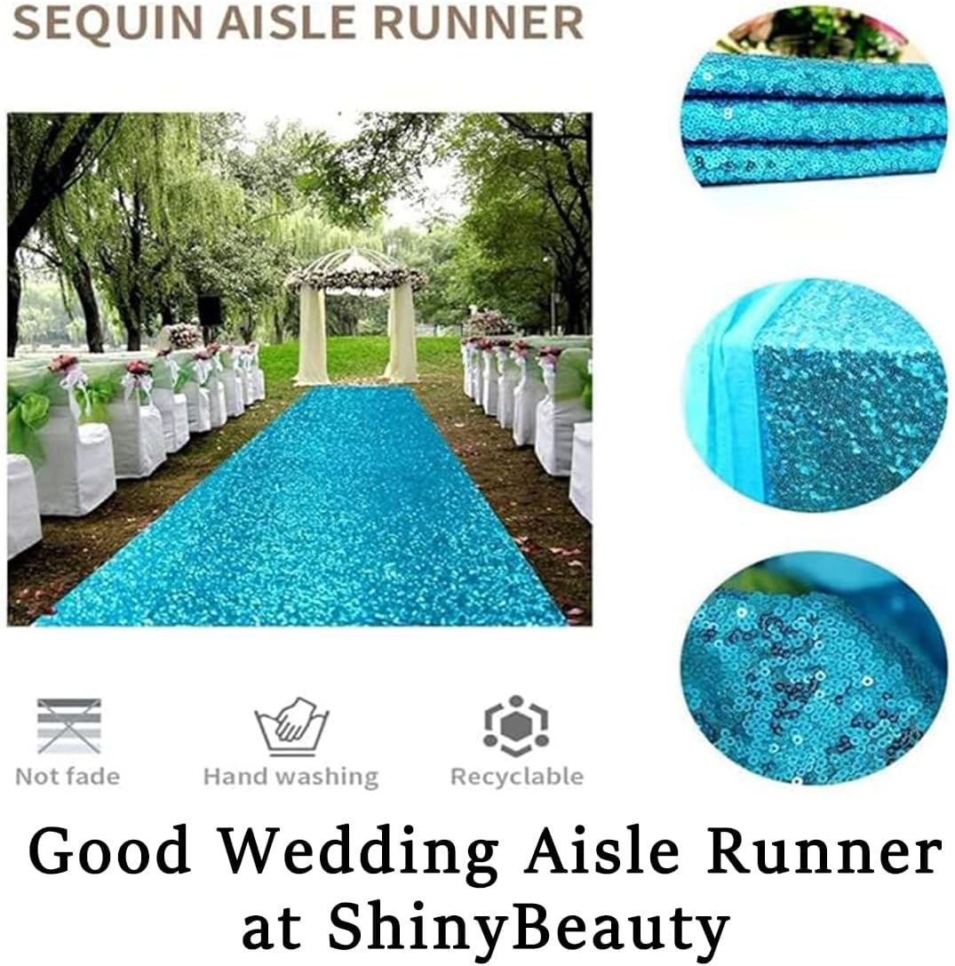 ShinyBeauty Sequin Aisle Runner 2Ft x 15Ft Turquoise