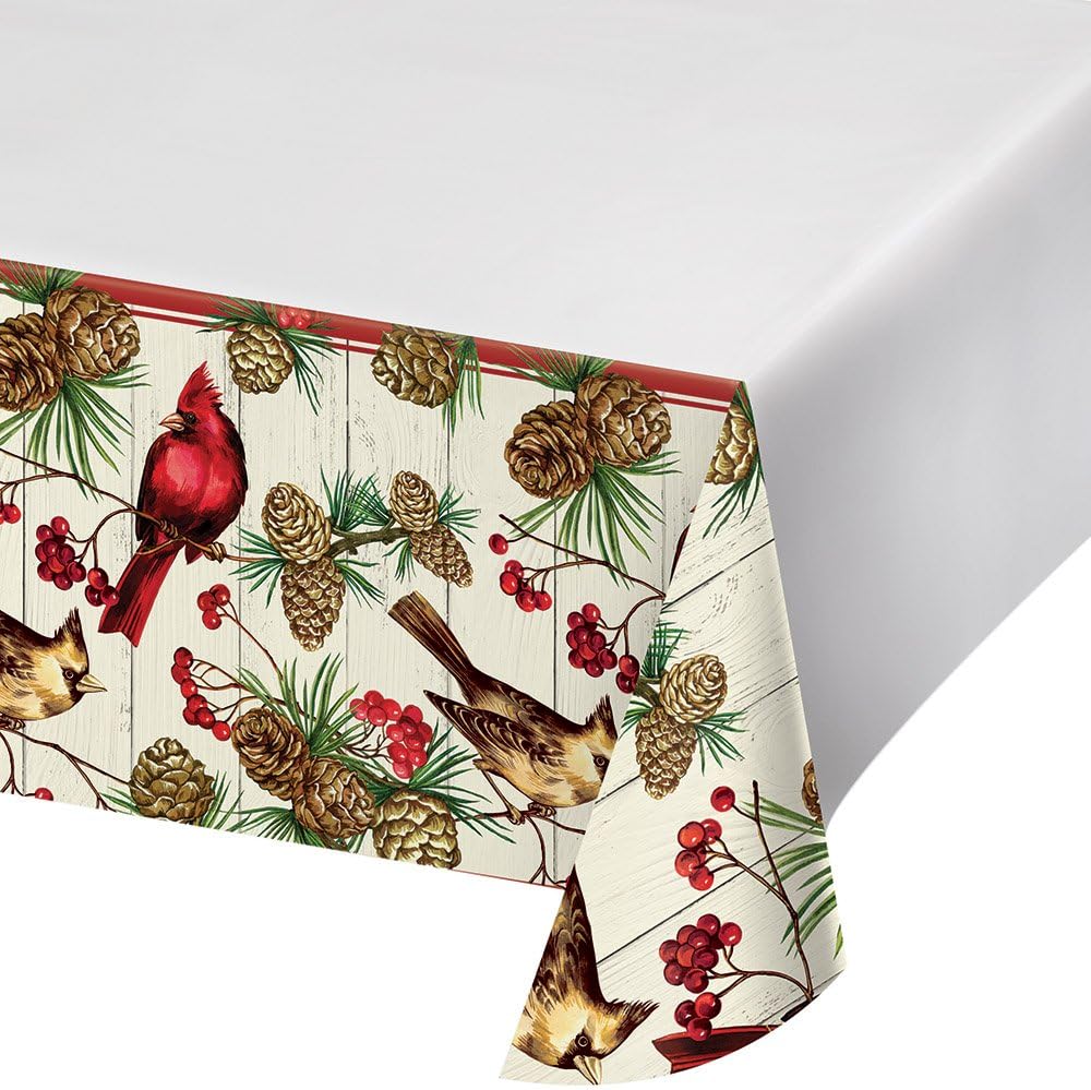 Creative Converting Border Print Plastic Tablecover Winter Cardinal