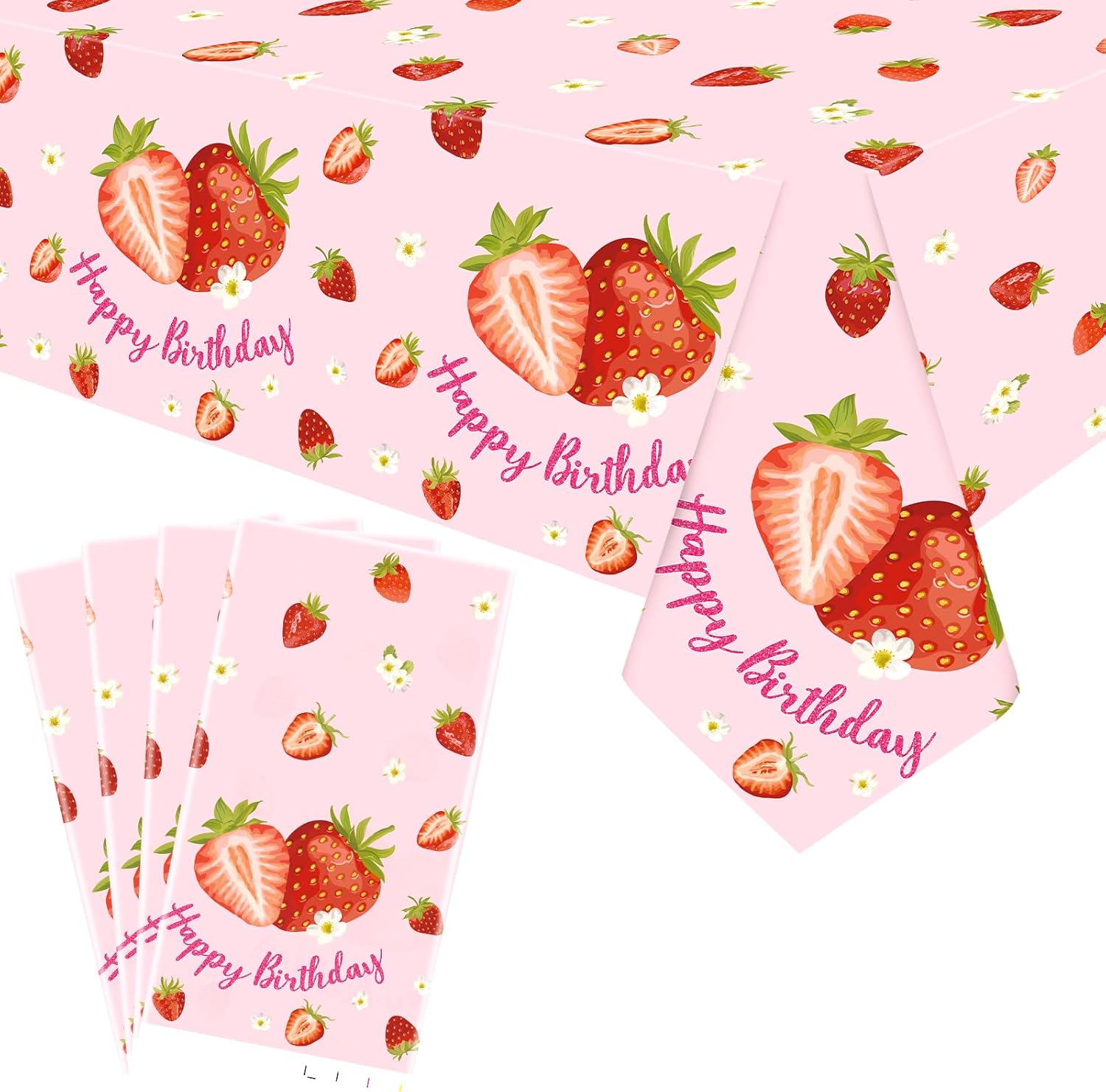 KEFAN 4 Piece Strawberry Tablecloths for Birthday Party Decor