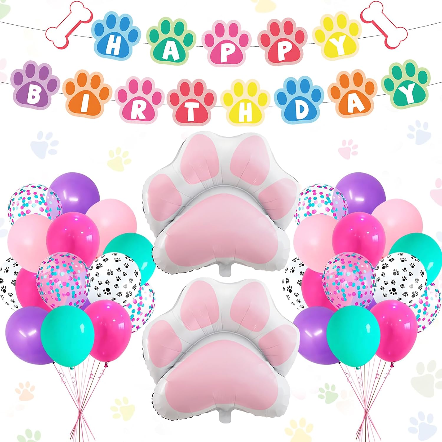 Paw Print Dog Balloons with Birthday Banner 33Pcs Set