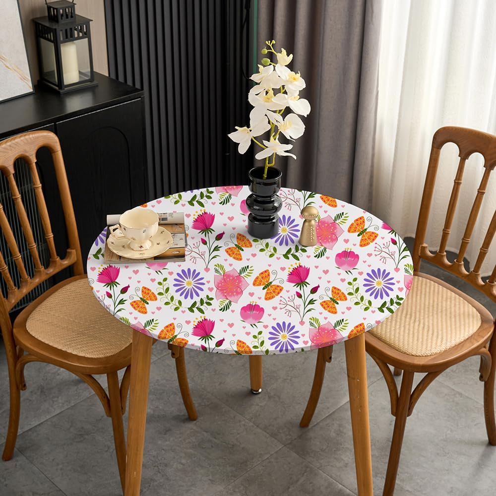 36 Inch Floral Round Tablecloth with Elastic
