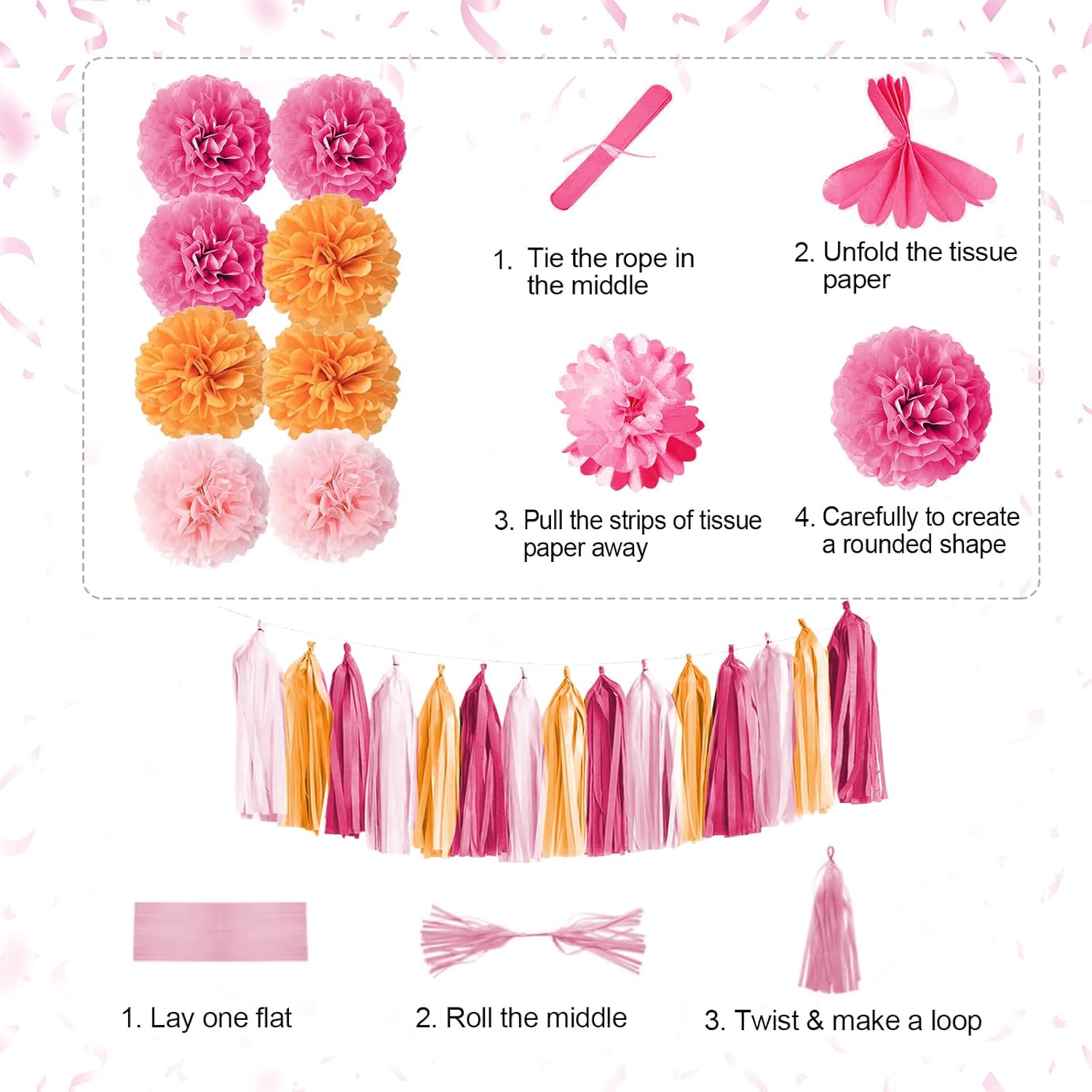 Pink and Orange Birthday Party Decorations Set