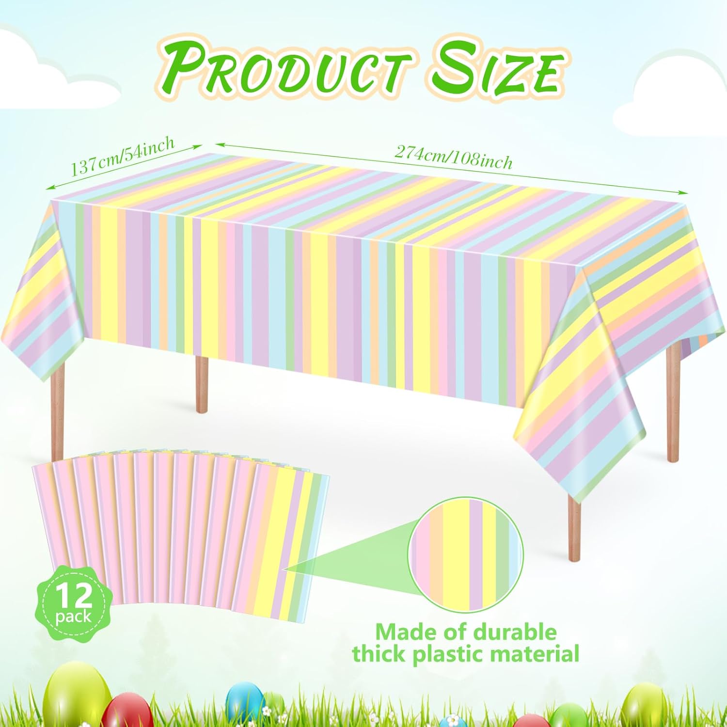 Oudain 12 Pcs Pastel Rainbow Tablecloths for Summer Parties