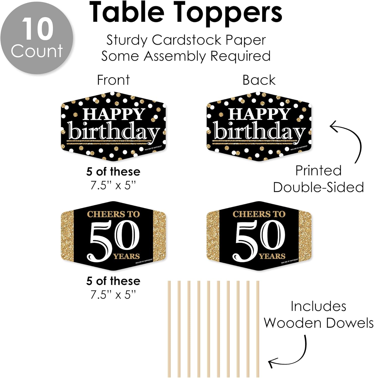 Big Dot of Happiness 50th Birthday Gold Party Decor Kit