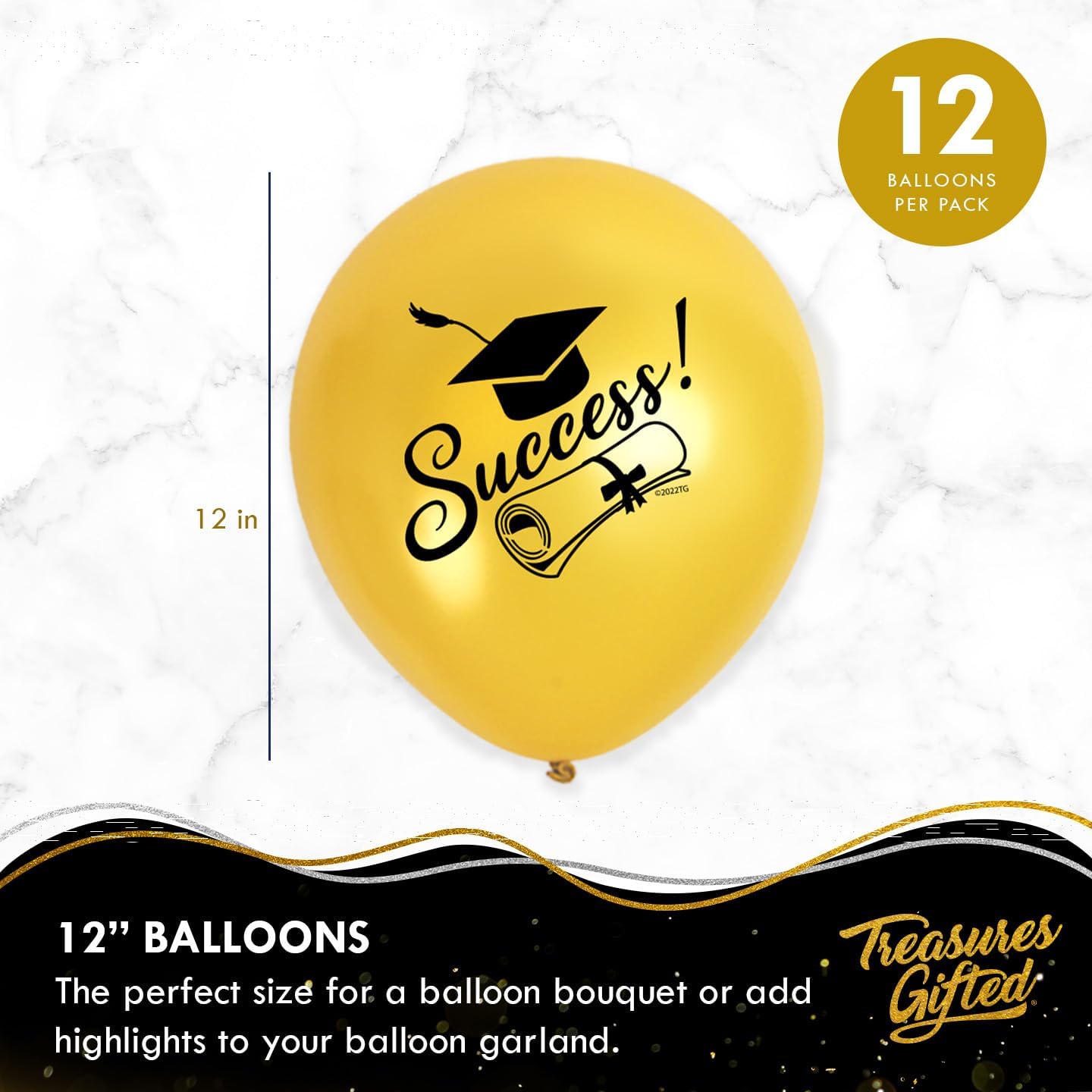 Gold Graduation Balloons 12 Pack - Class of 2025 Decorations