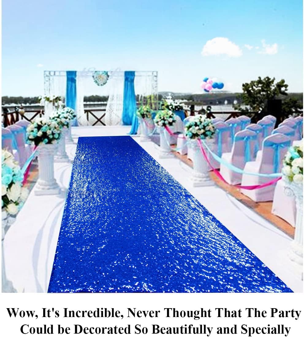 Partisout Glitter Aisle Runner for Weddings 4ftx15ft Blue