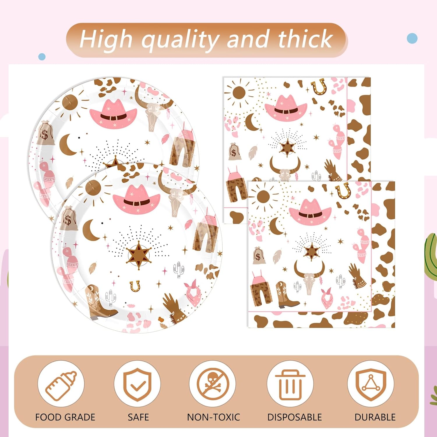 41Pcs Cowgirl Birthday Party Decorations Pink Set