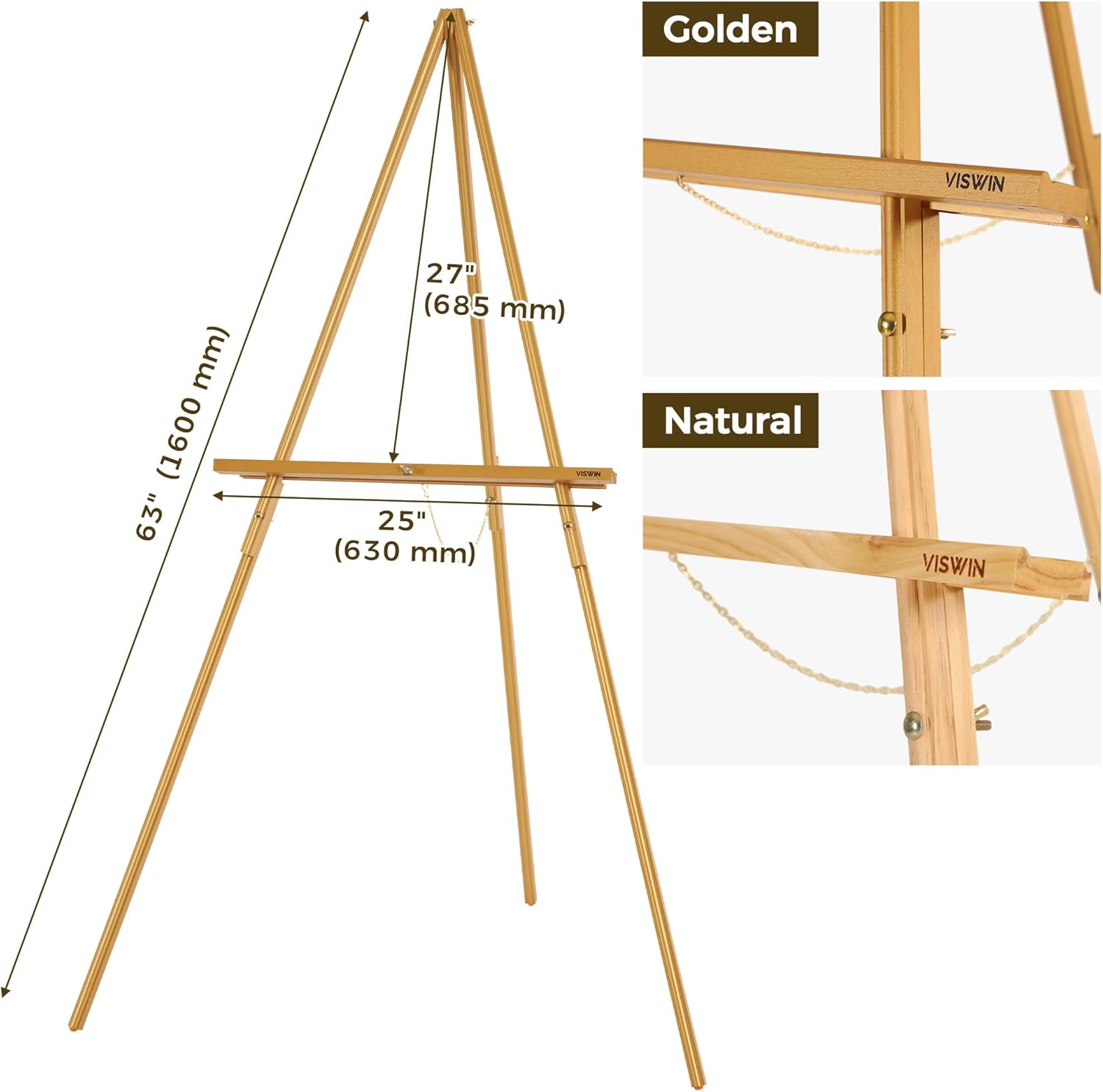 VISWIN 63 Gold Wooden Easel Stand for Sign Display