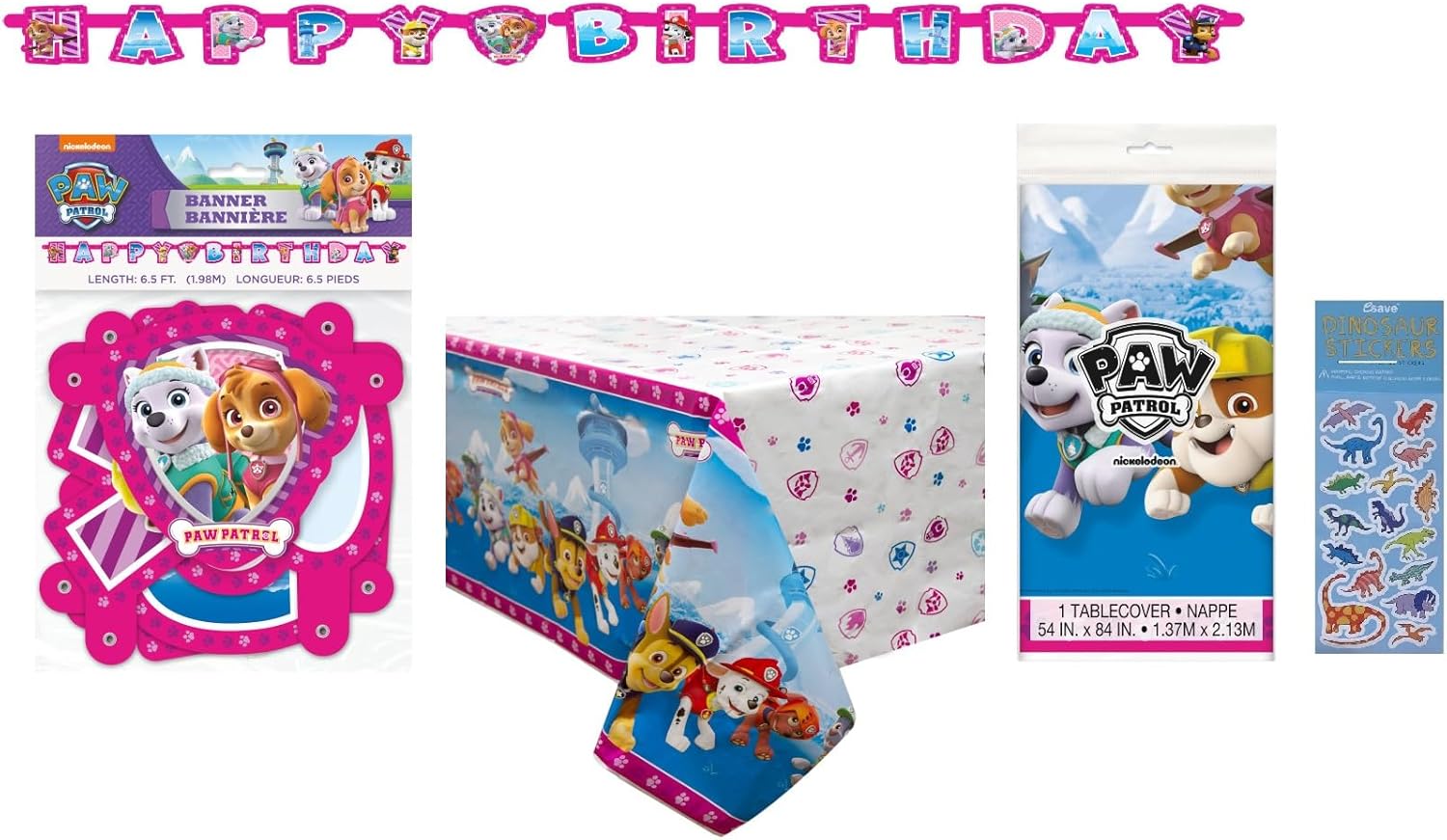 Paw Patrol Girl Party Supplies Bundle with Table Cover Banner Sticker Sheet