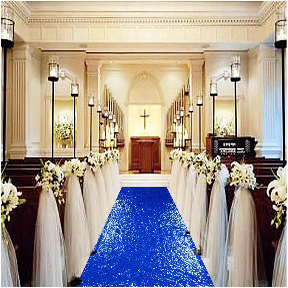 Partisout Glitter Aisle Runner for Weddings 4ftx15ft Blue