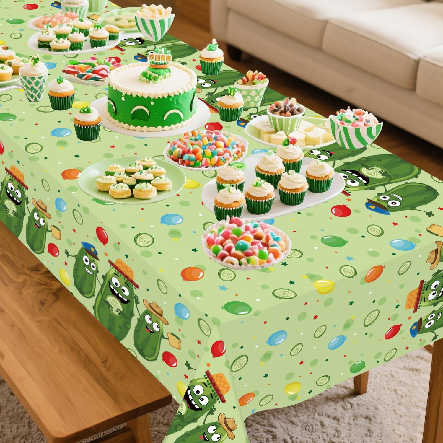 4 Pack Pickle Party Tablecloths 51x86 Inches