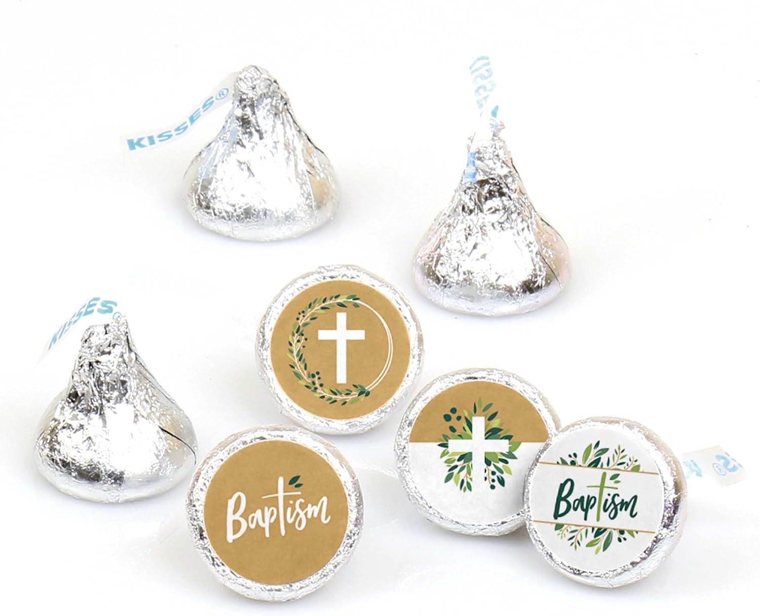 Baptism Elegant Cross Round Candy Stickers 108 per Sheet