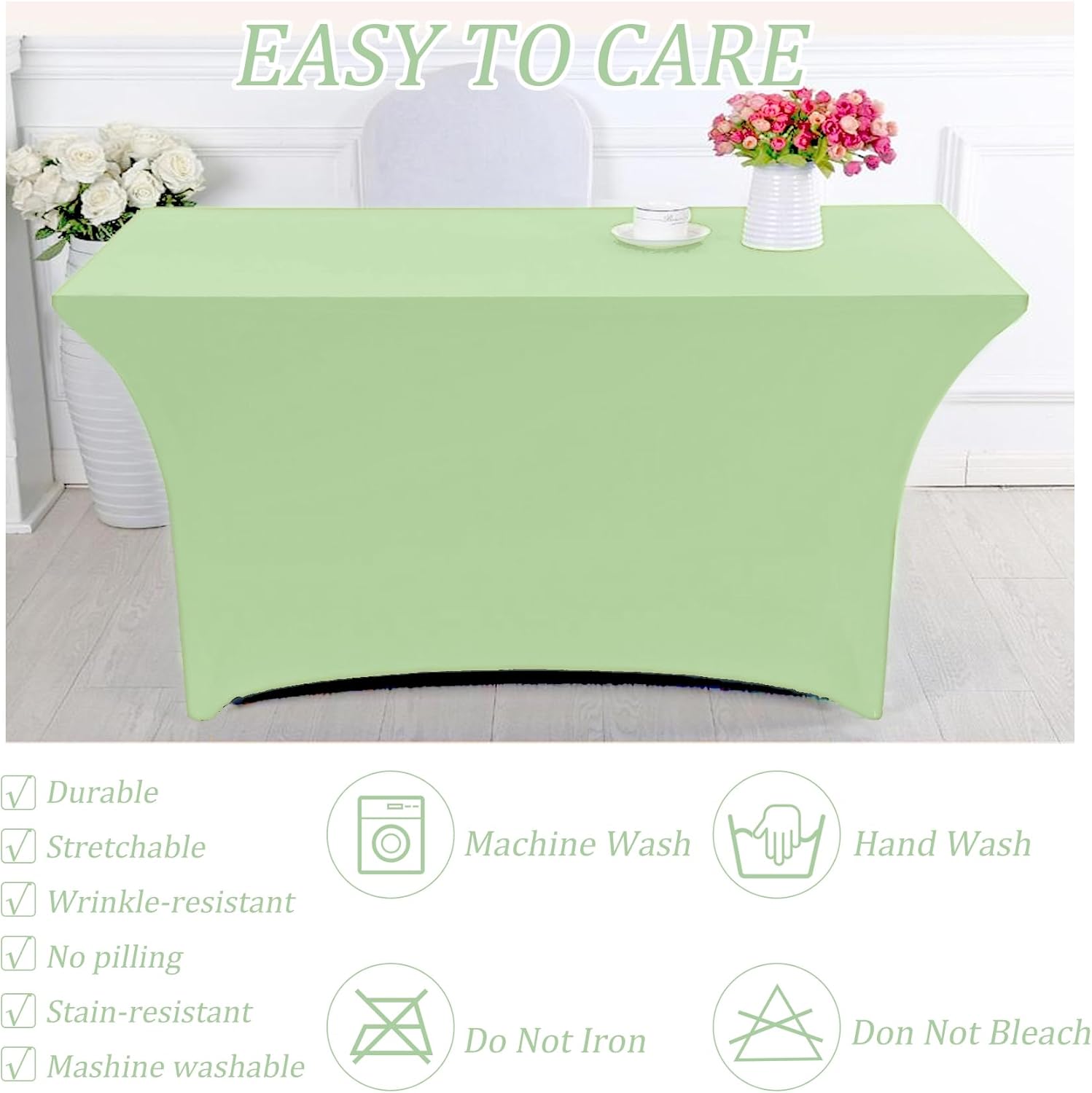 4 Pack 6FT Spandex Table Cover for Folding Tables Sage Green