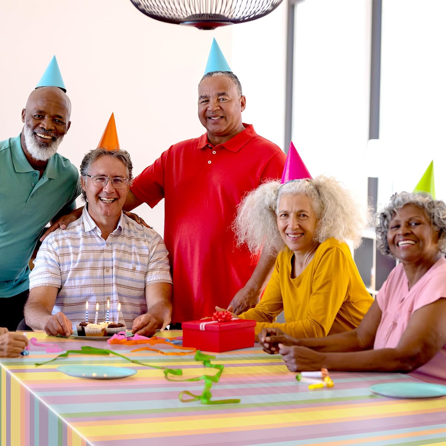 Oudain 12 Pcs Pastel Rainbow Tablecloths for Summer Parties