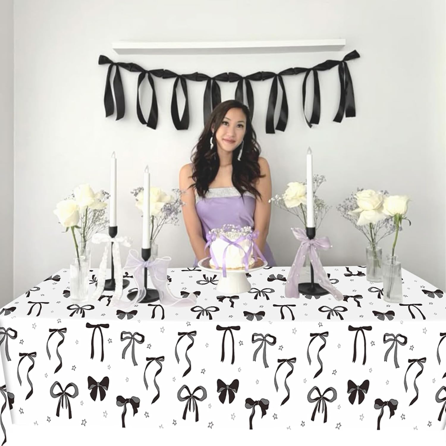 3Pcs Pink Bow Tablecloths for Birthday Parties