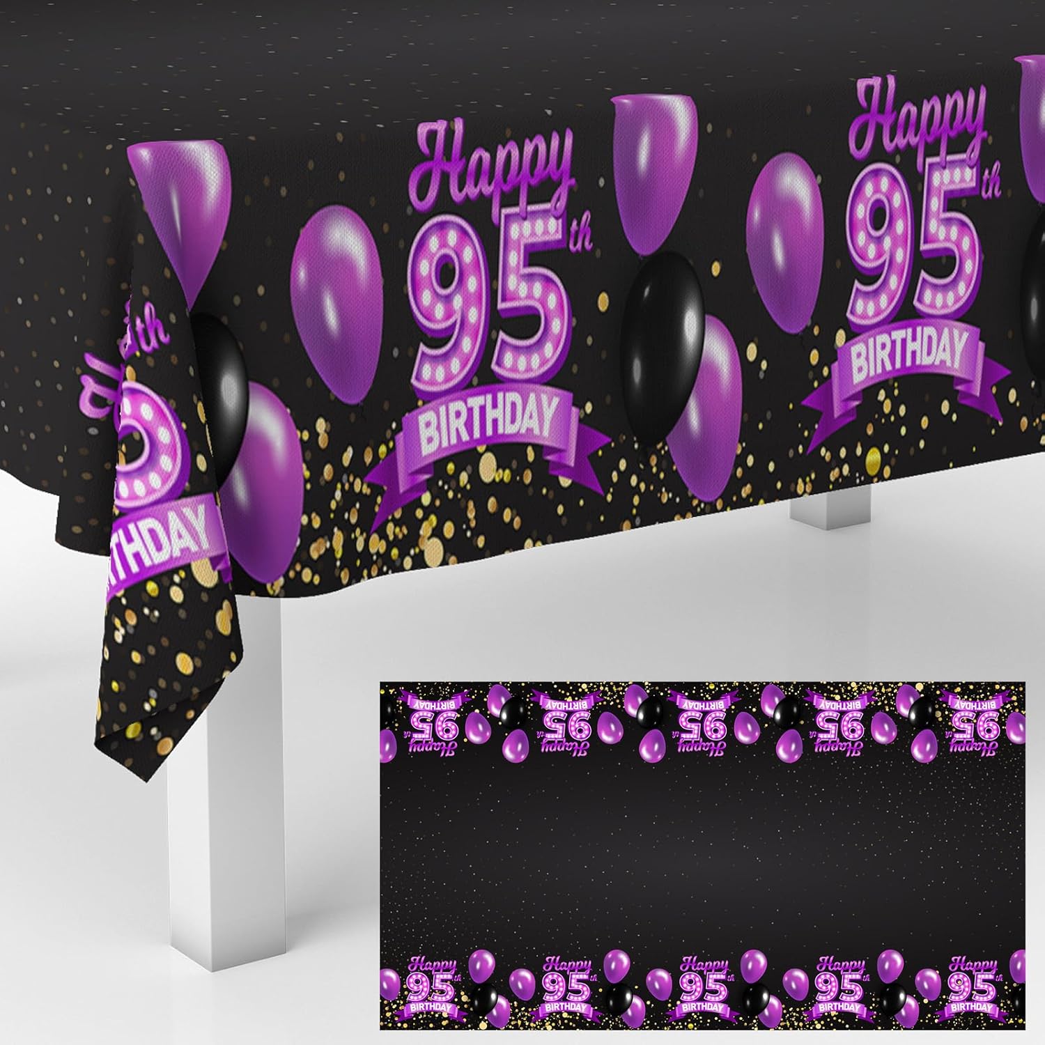 95th Birthday Tablecloth Purple Black 95 Years Celebration Decor