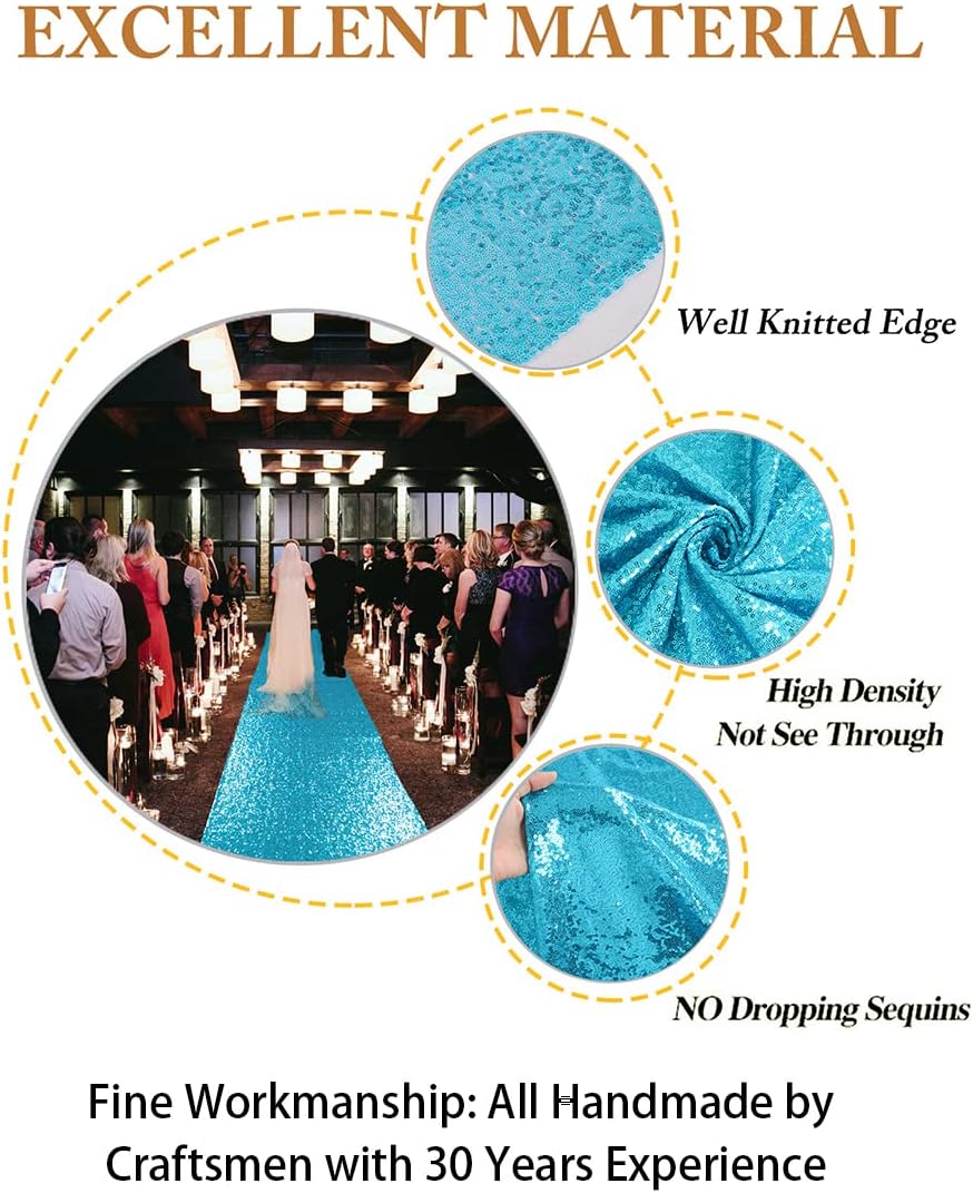 ShiDianYi Aisle Runner - Turquoise Sequin 2FTx15FT Bride Walkway for Wedding Graduation Ceremony