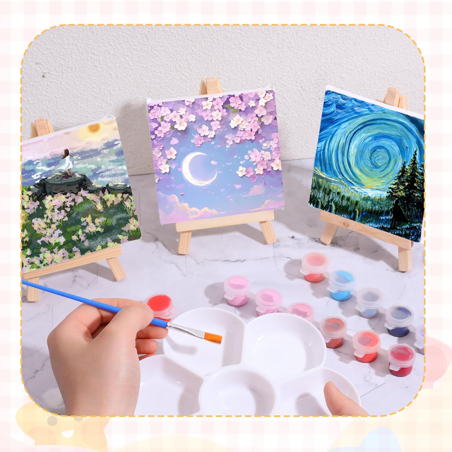 24 Pack Mini Canvas with Easel Art Kit for Kids and Adults