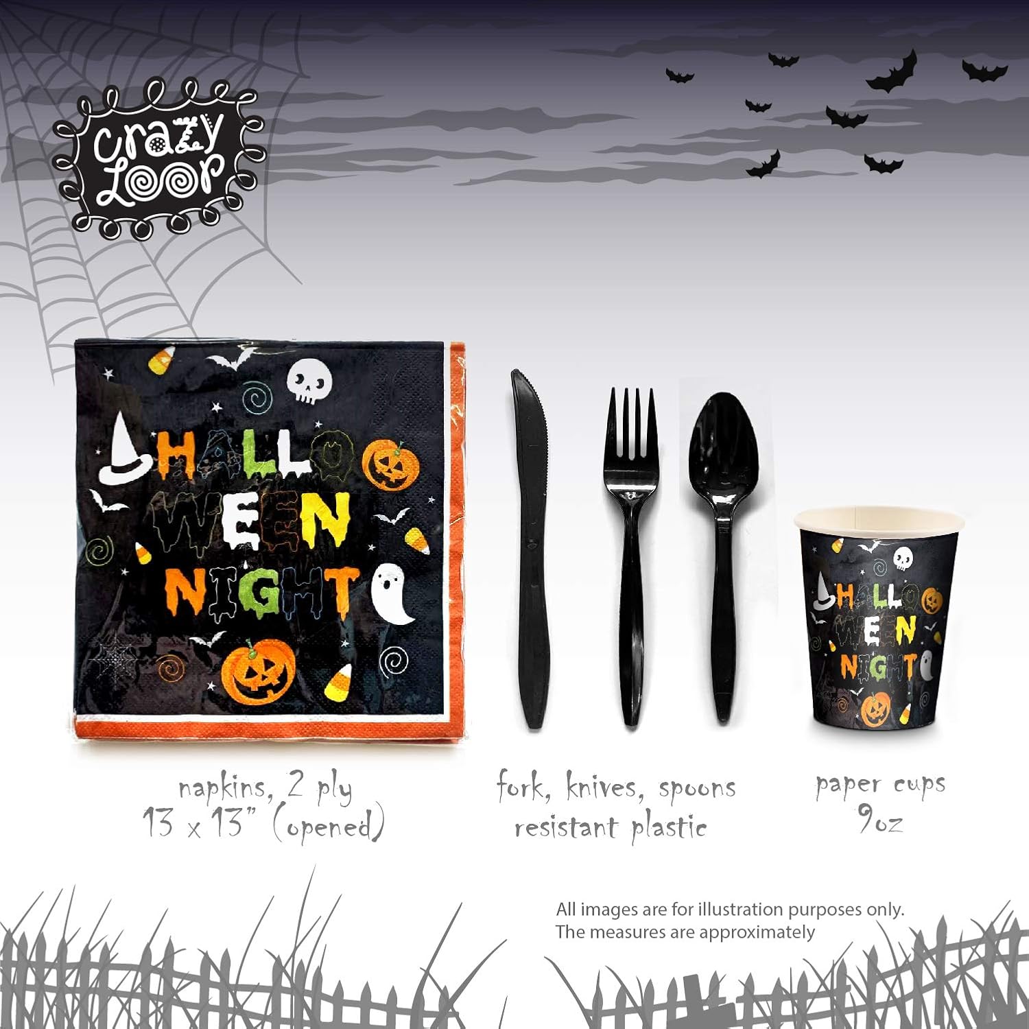 CRAZY LOOP Halloween Dinnerware Set for 24