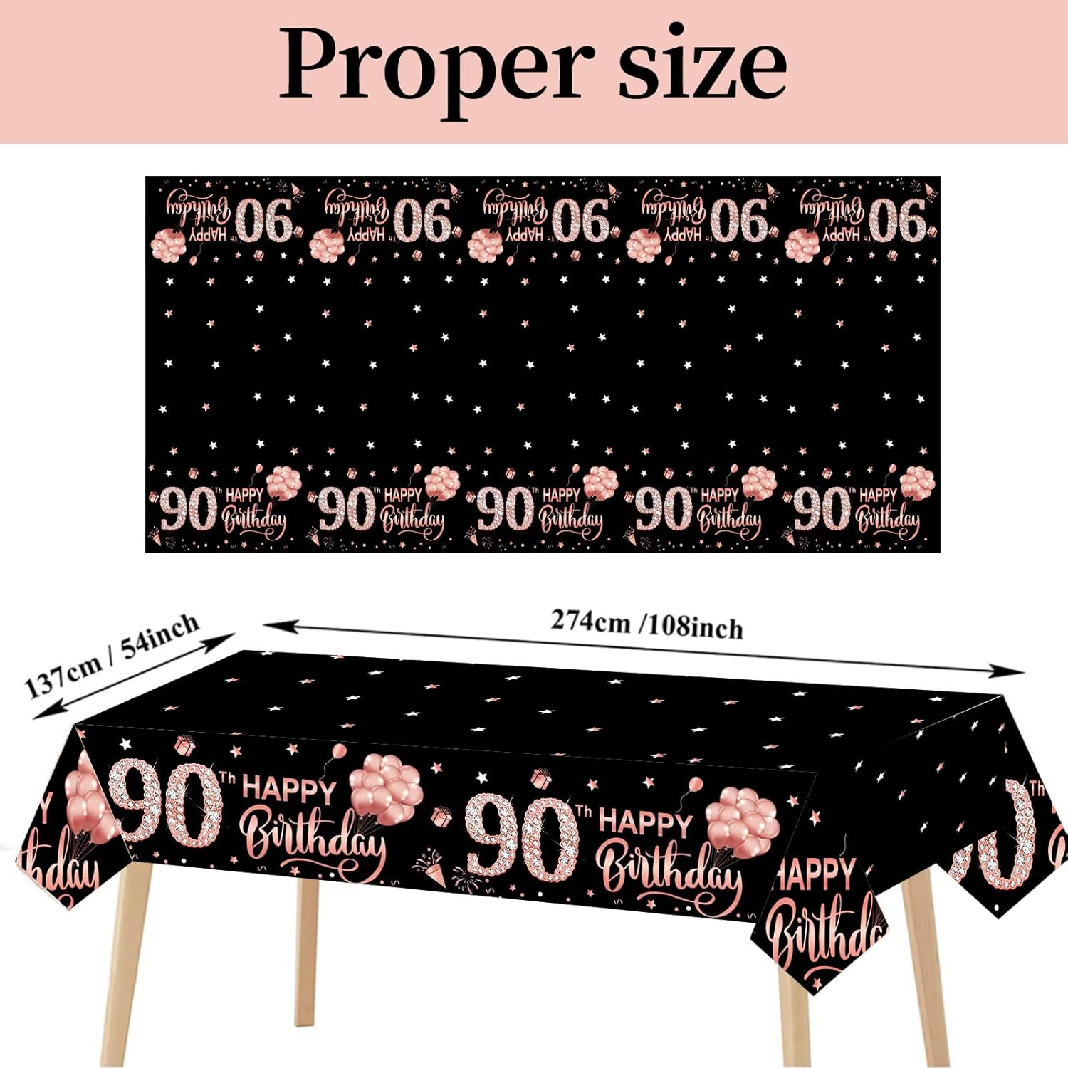3 Pack Rose Gold Happy 90th Birthday Table Cover
