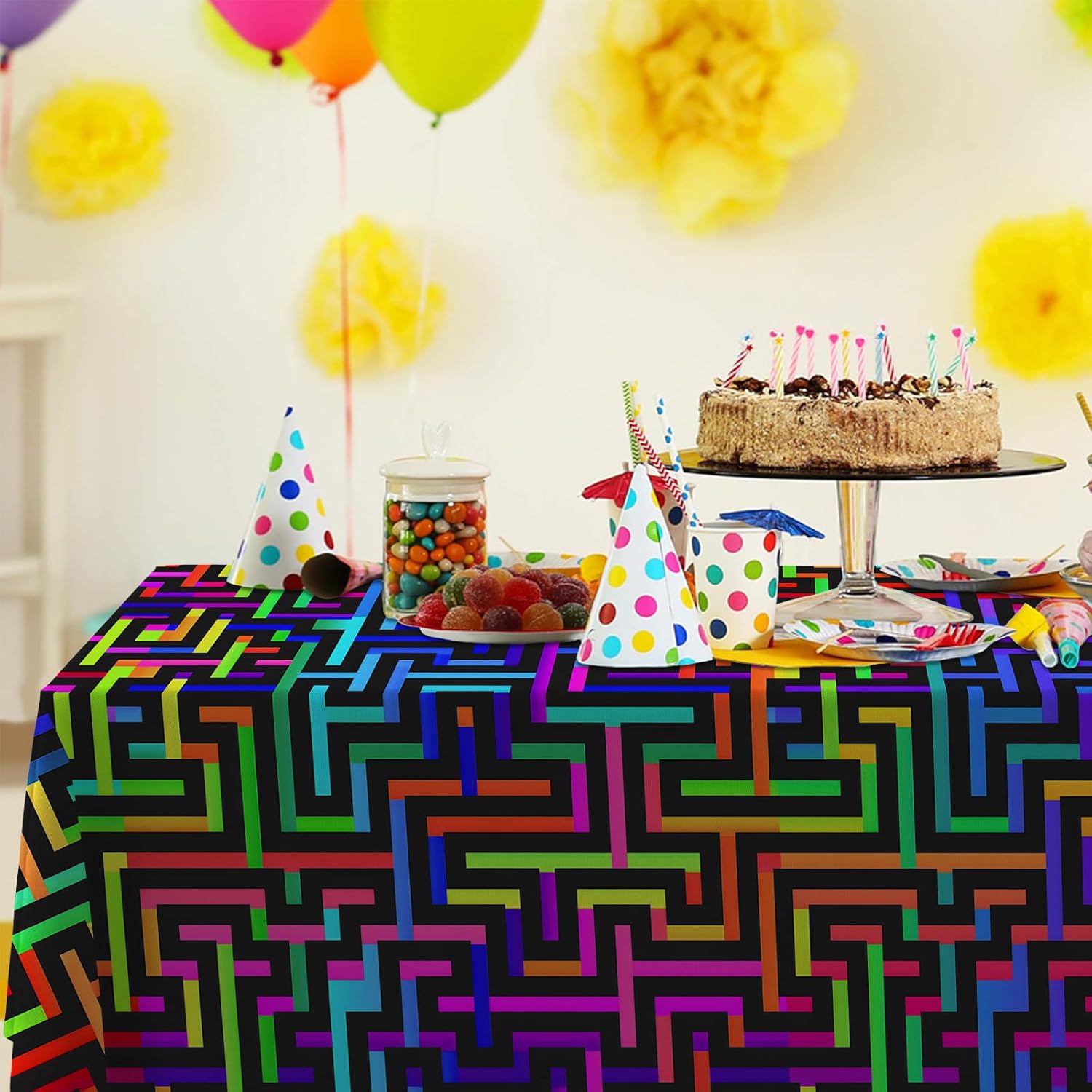 Junliang Neon Maze Tablecloths for Parties and Events