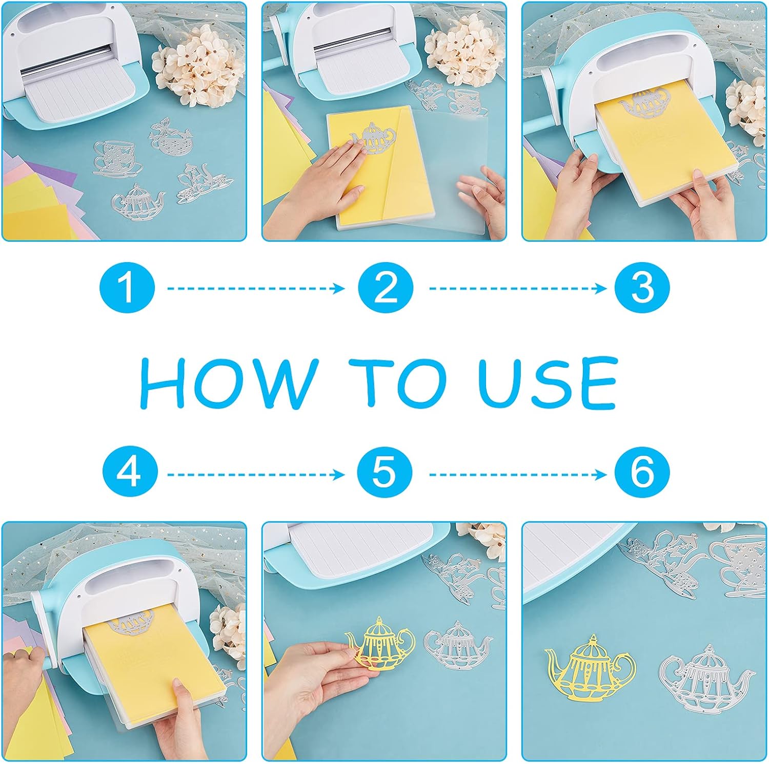 Globleland 4Pcs Tea Theme Die-Cutting Set for Scrapbooking and Card Crafts