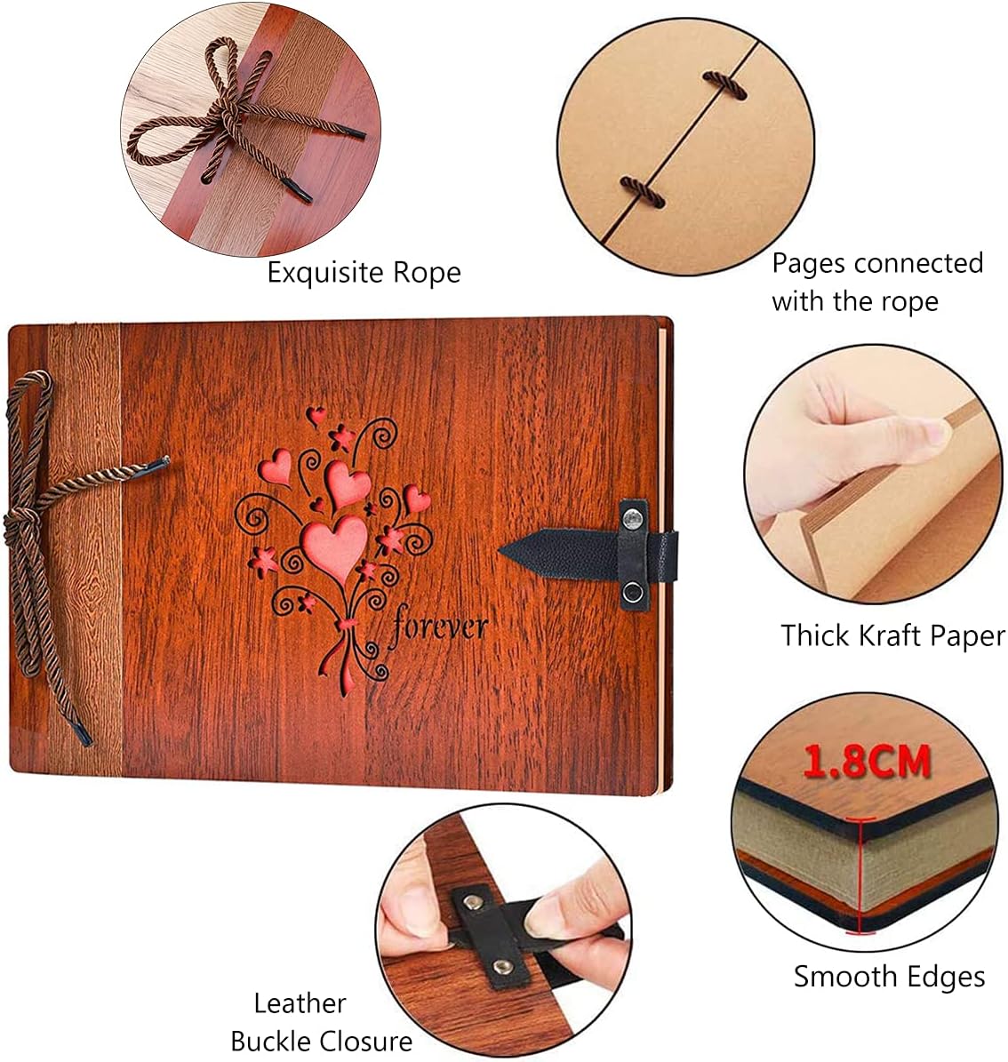 ZEEYUAN 80 Page Wooden Photo Album Scrapbook DIY
