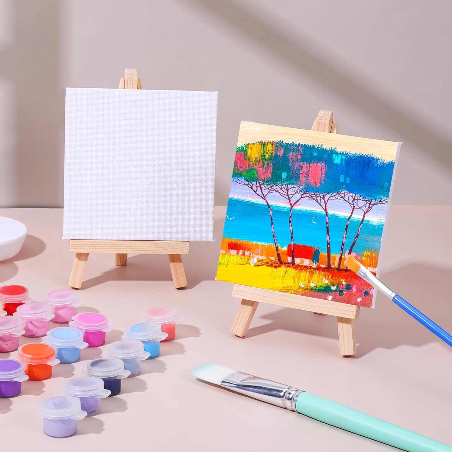 24 Pack Mini Canvas with Easel Art Kit for Kids and Adults