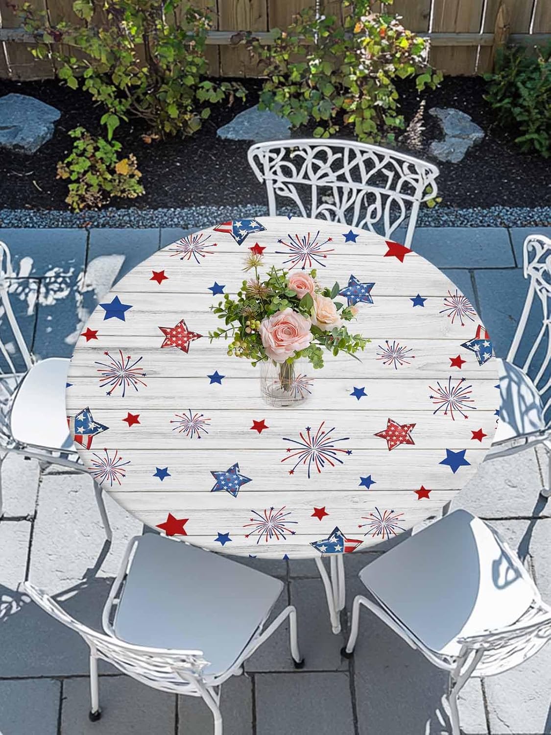 4th of July Round Fitted Tablecloth with Elastic Edge