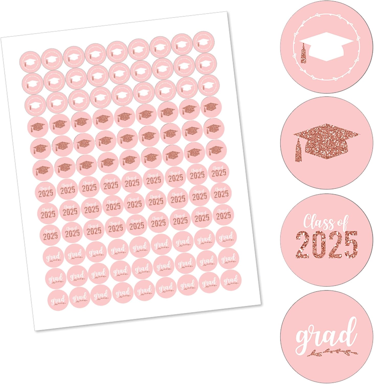 Rose Gold Grad Round Candy Sticker Favors 2025