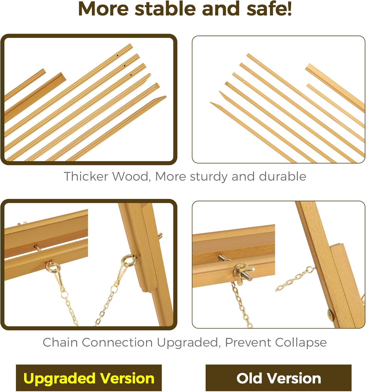 VISWIN 63 Gold Wooden Easel Stand for Sign Display