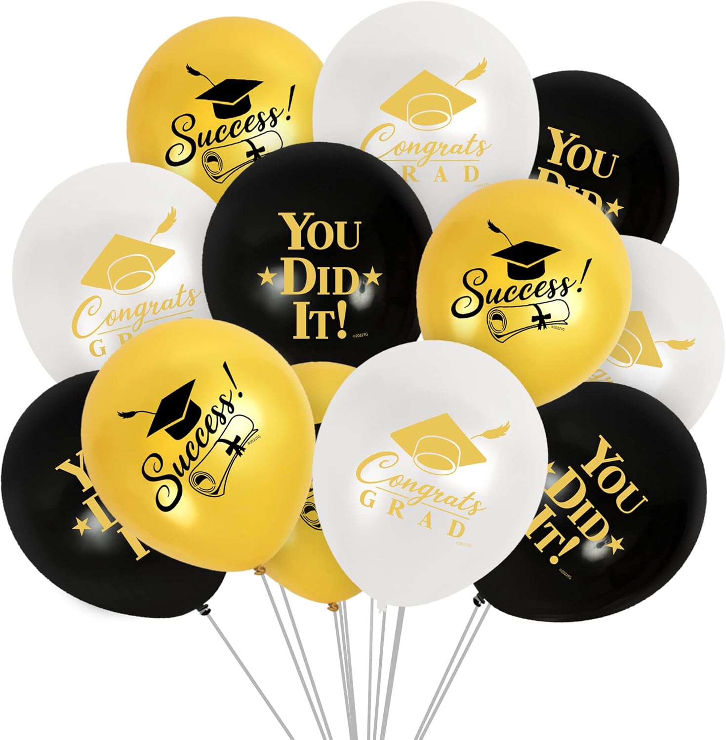 Gold Graduation Balloons 12 Pack - Class of 2025 Decorations
