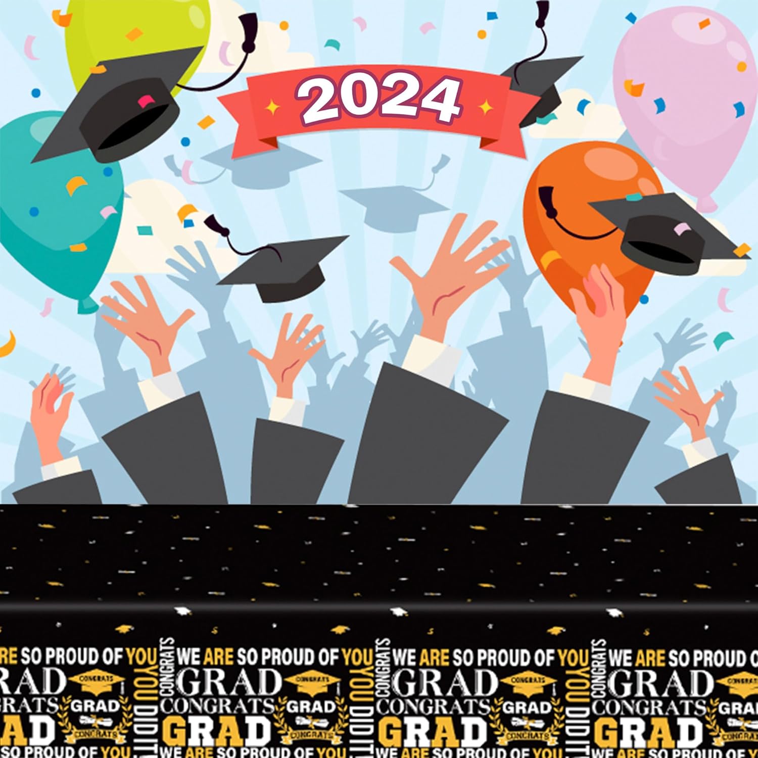 Graduation Tablecloth Class of 2025 3 pcs Black Tablecovers