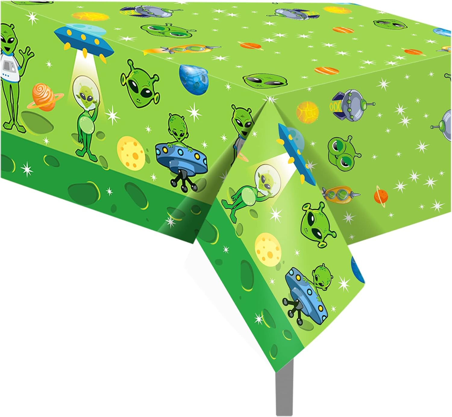 3 Pcs Alien UFO Party Tablecloths Green Disposable Plastic Tablecovers