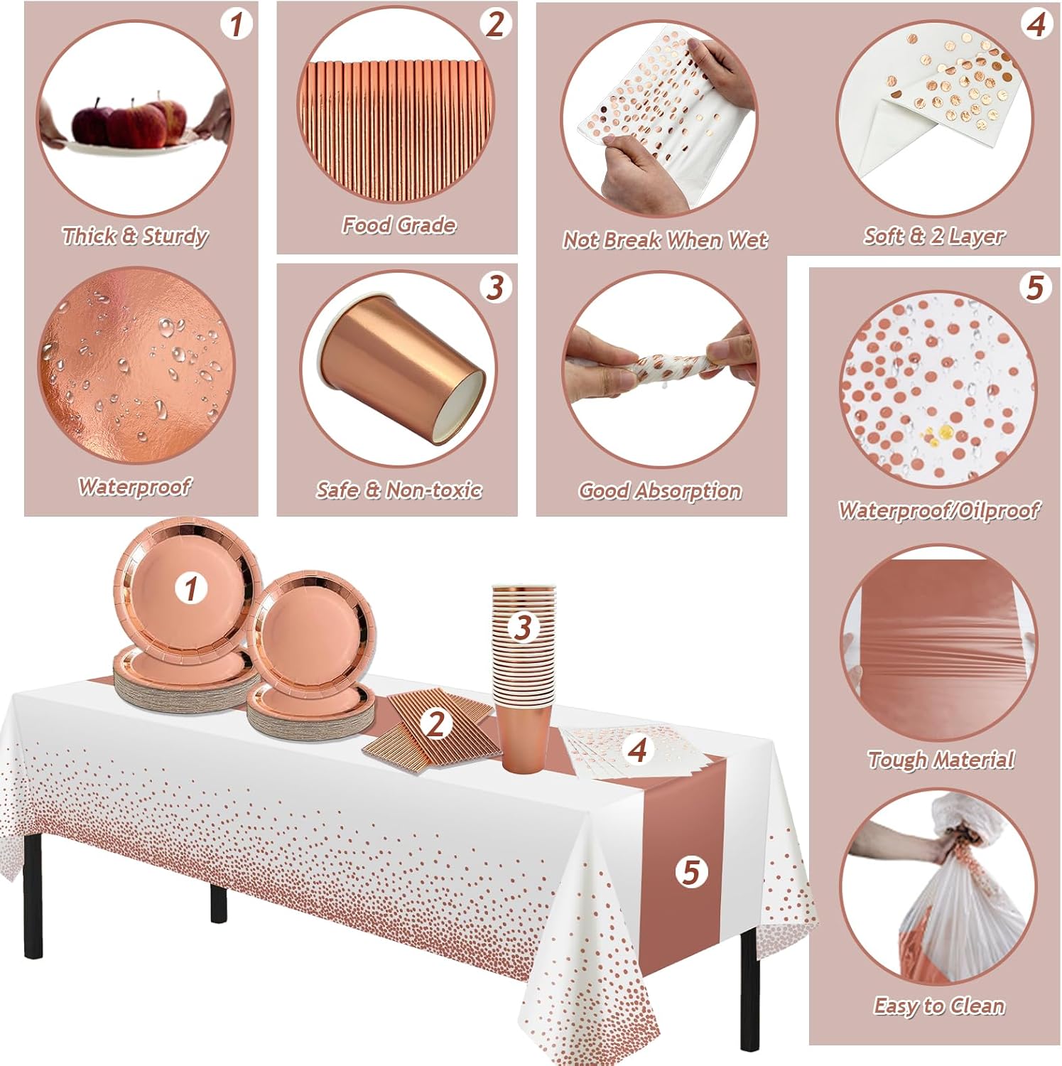 175Pcs Rose Gold Bridal Shower Decorations Kit