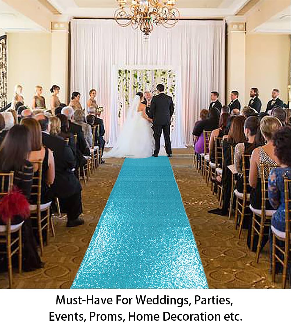 ShiDianYi Aisle Runner - Turquoise Sequin 2FTx15FT Bride Walkway for Wedding Graduation Ceremony