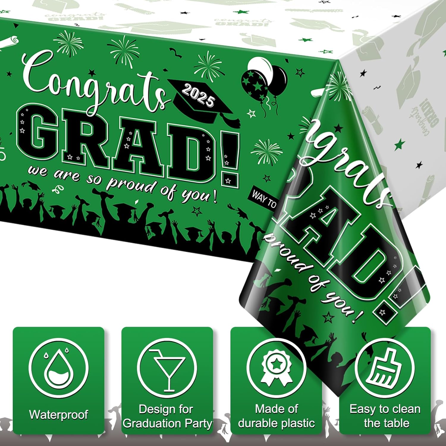 6 Pack Green Graduation Tablecloths for Class of 2025