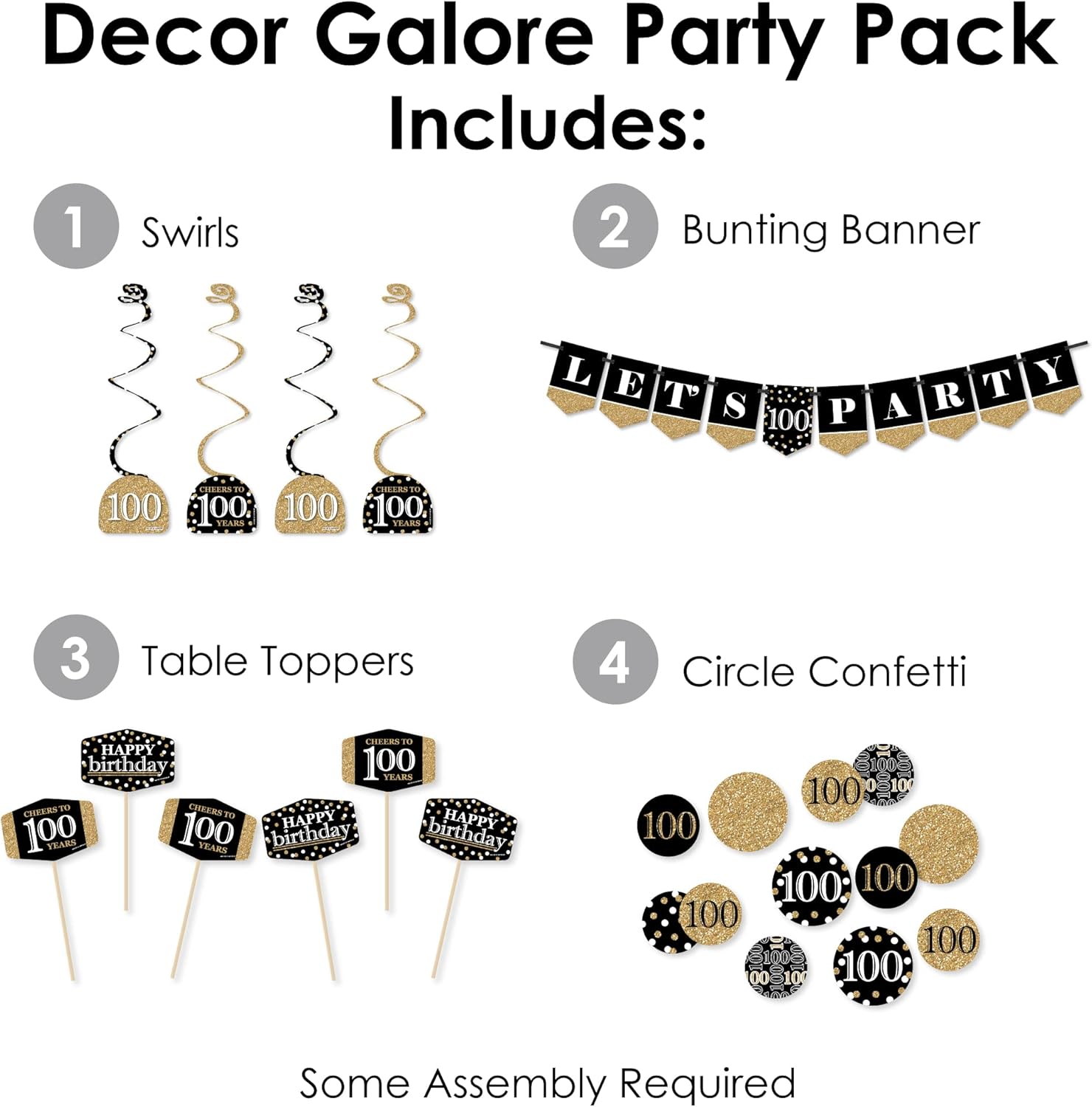 Big Dot of Happiness 100th Birthday Gold Decor Pack