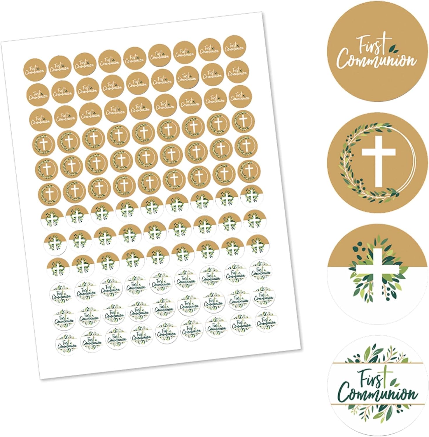 Elegant Cross Round Candy Sticker Favors 108 Stickers