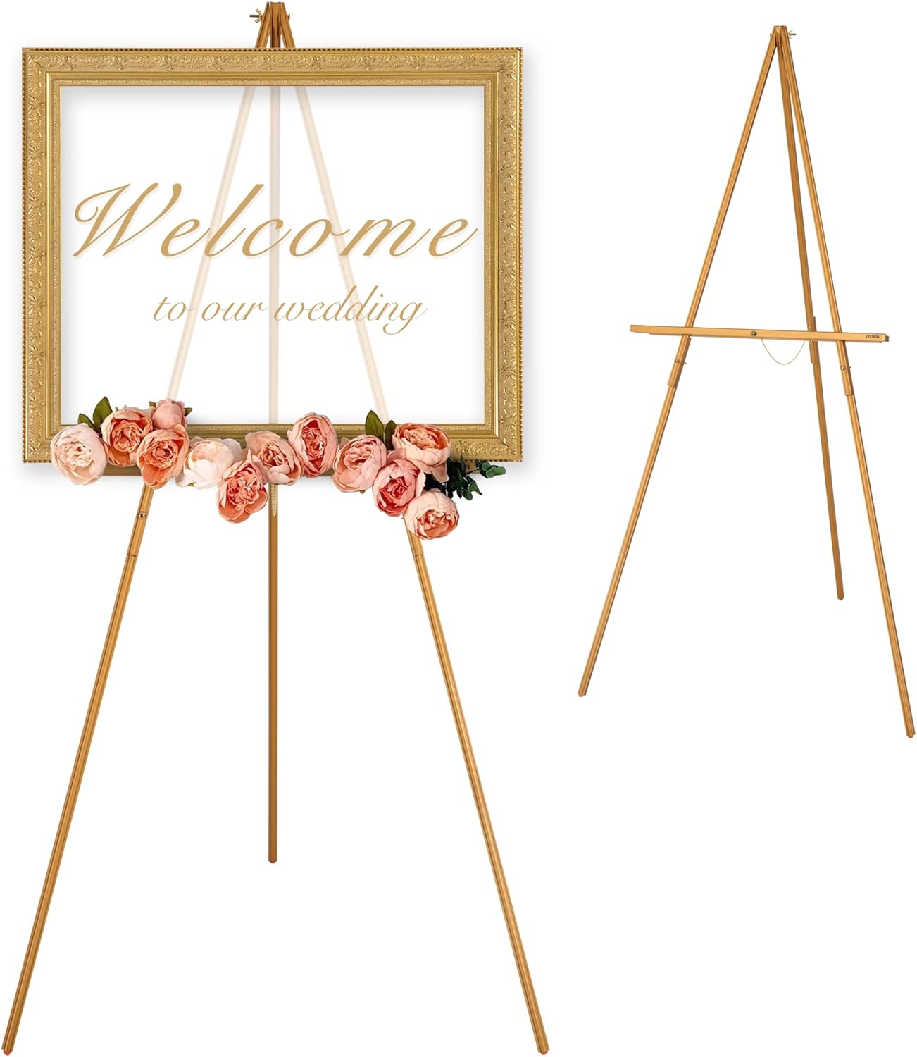 VISWIN 63 Gold Wooden Easel Stand for Sign Display