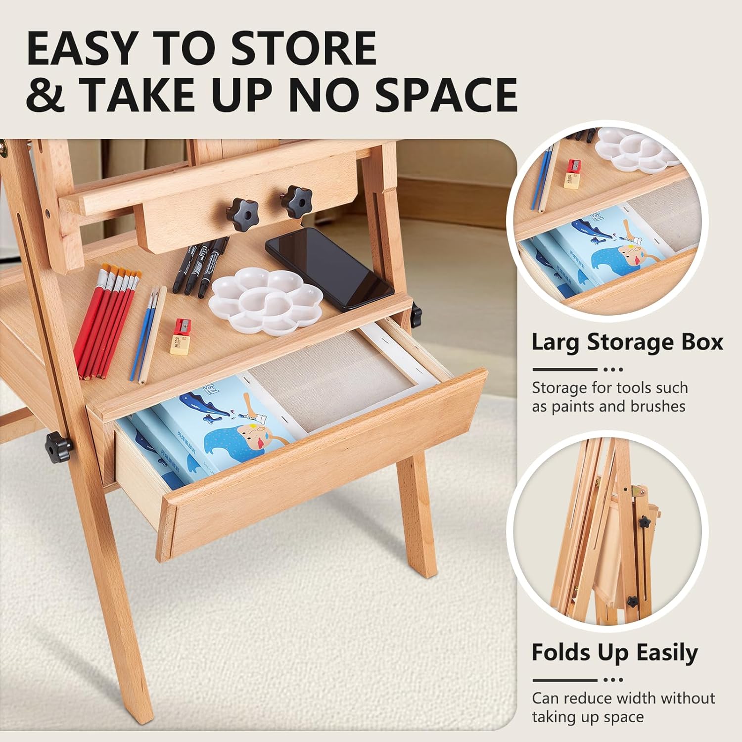 YOKUGO H-Frame Easel for Painting with Storage Drawer