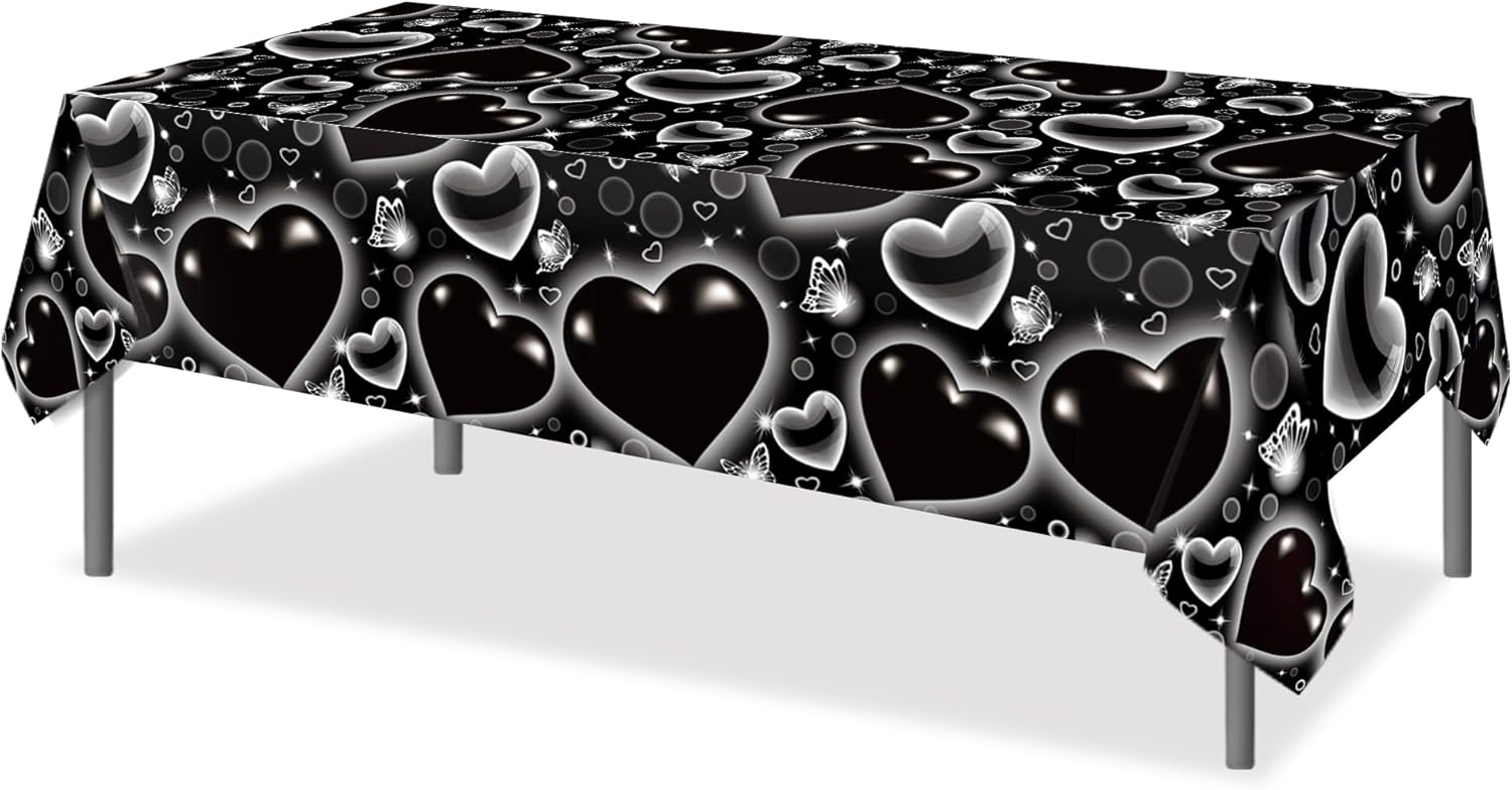 CC HOME Black Butterfly Heart Tablecloth 54x87 Inch