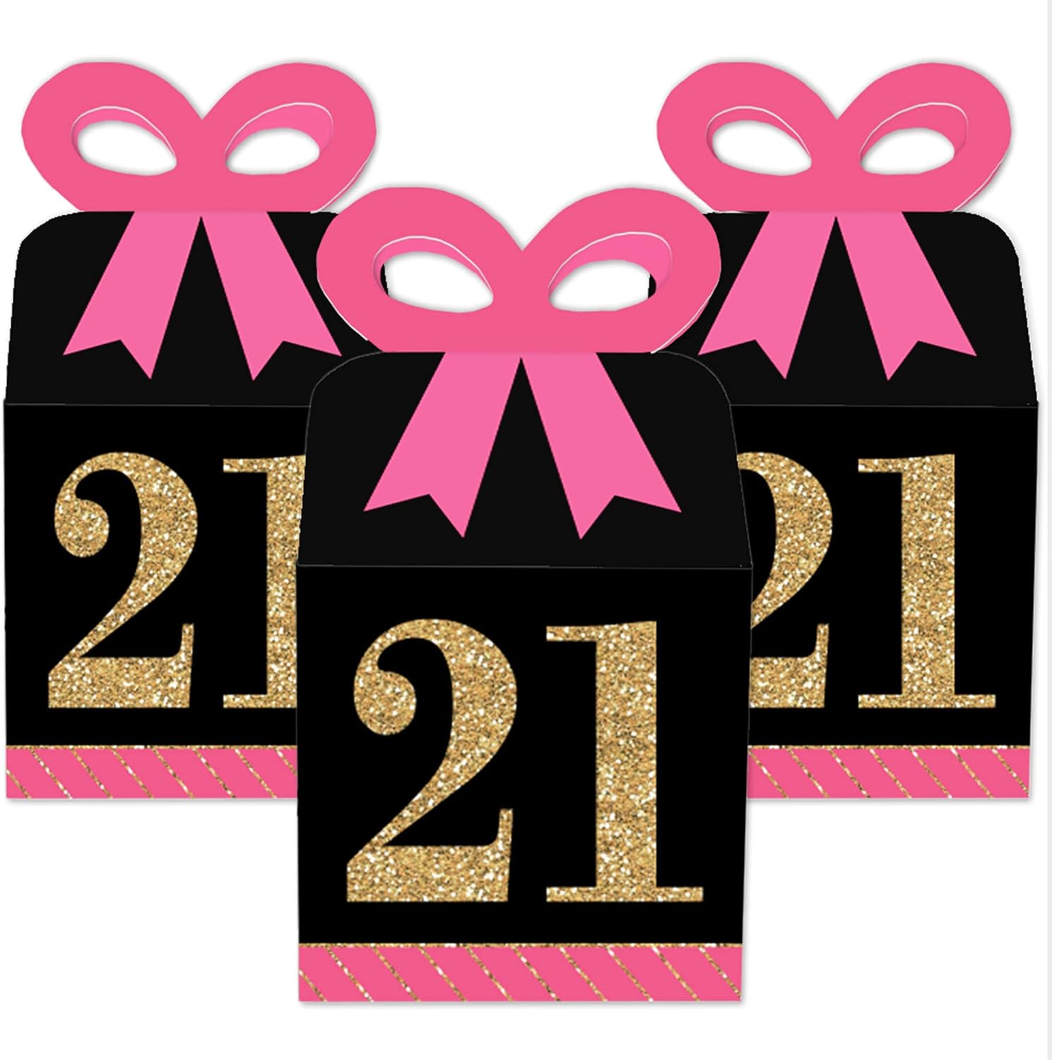 Big Dot of Happiness 21st Birthday Bow Boxes Set of 12