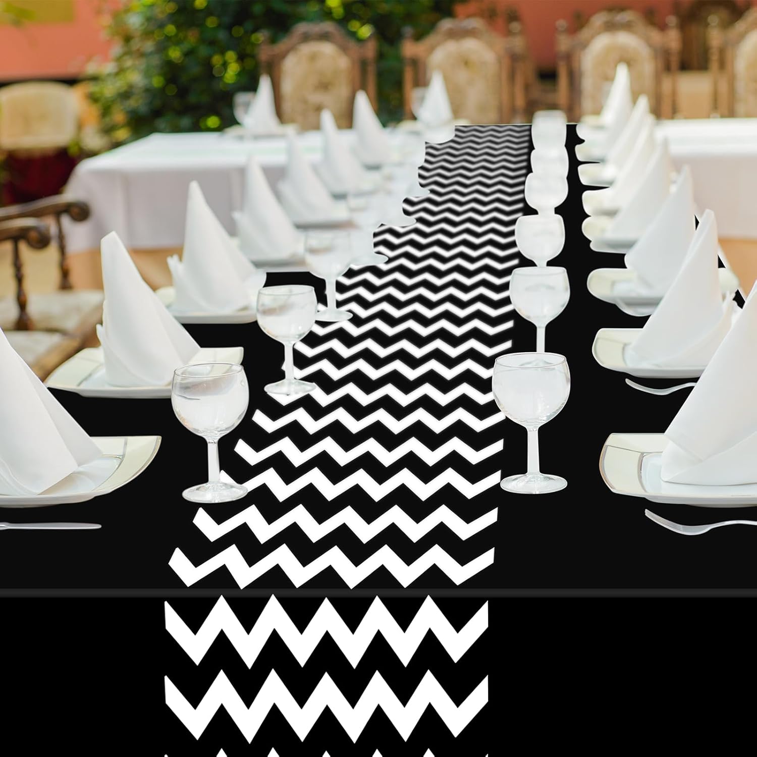 Irenare 3 Pcs Black and White Tablecloth for Events